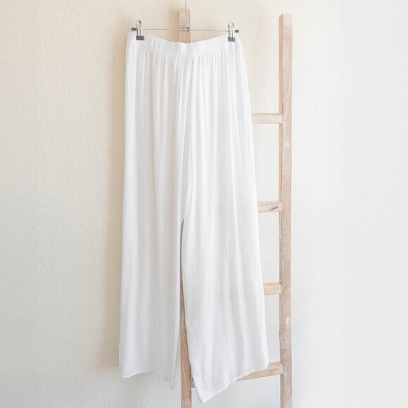 Kona Sol Swim Pants Sz XL White Gauzy CoverUp Flowy Tie Front Split Hem Boho - Picture 3 of 4